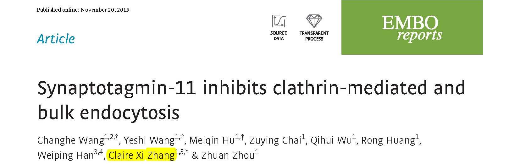 Zhang x and et al.	Synaptotagmin-11 inhibits clathrin-mediated and bulk endocytosis.
