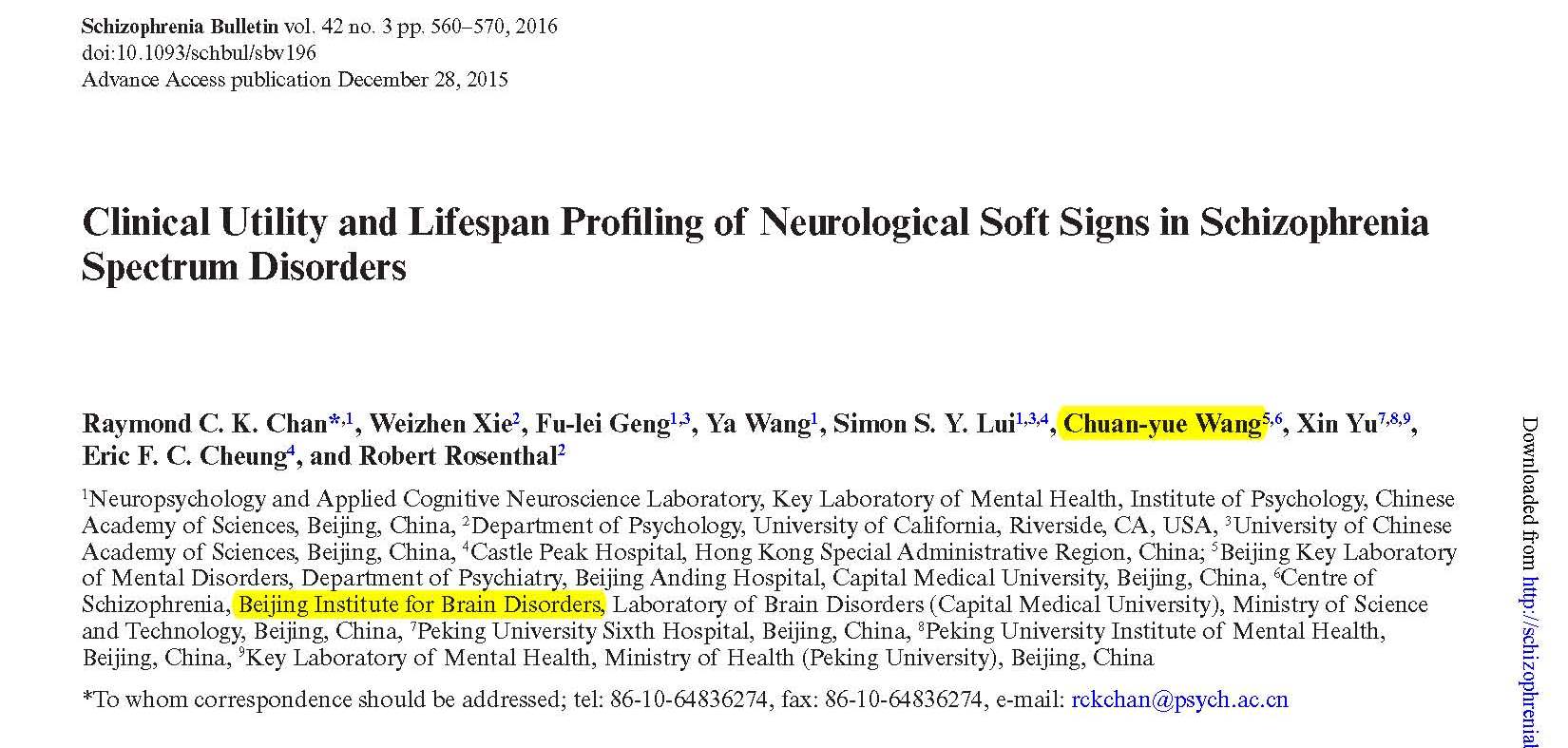 Wang CY and et al.	Clinical Utility and Lifespan Profiling of Neurological Soft Signs in Schizophrenia Spectrum Disorders.	